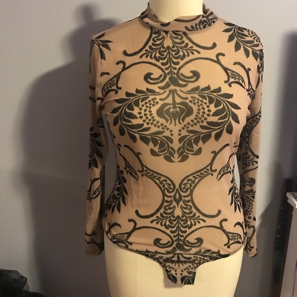 Nude Printed Mesh Bodysuit